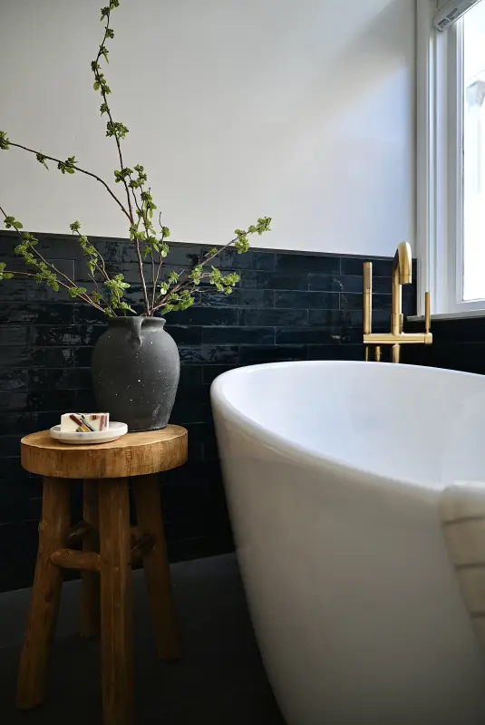 Blue tiled bathroom detail